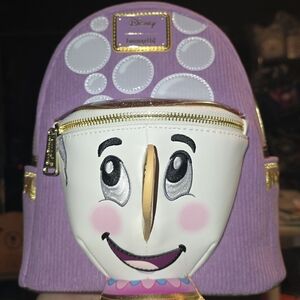 New!Loungefly Disney Beauty and the Beast Chip Figural Corduroy Mini Backpack